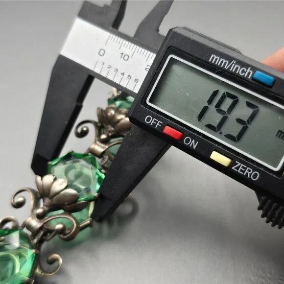 Art Nouveau Sterling Silver Demi-Parure Green Glass Floral Bracelet Earrings - Picture 16 of 16